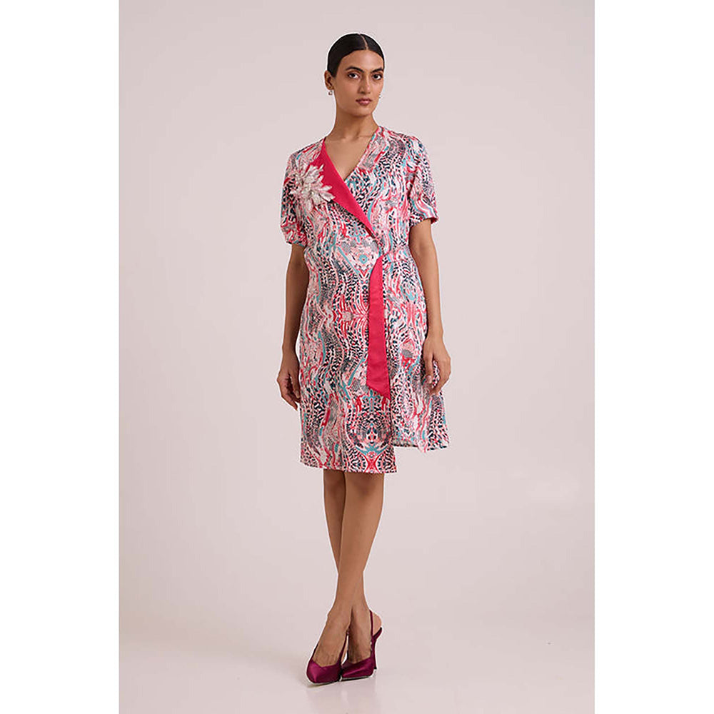 MADDER MUCH Multi-Color Cotton Notched Lapel Printed A-Line Mini Dress