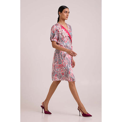 MADDER MUCH Multi-Color Cotton Notched Lapel Printed A-Line Mini Dress