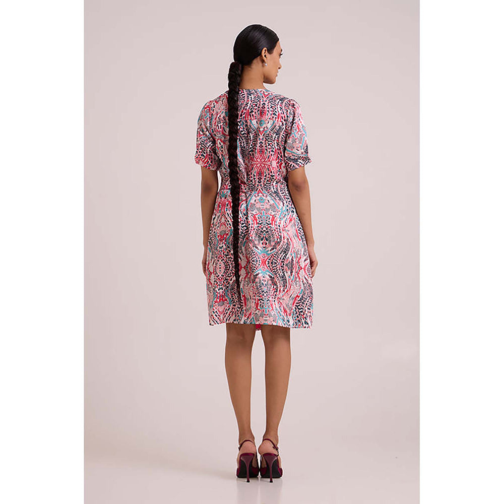 MADDER MUCH Multi-Color Cotton Notched Lapel Printed A-Line Mini Dress