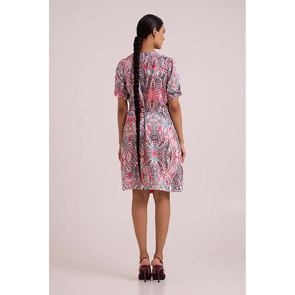 MADDER MUCH Multi-Color Cotton Notched Lapel Printed A-Line Mini Dress