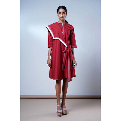 MADDER MUCH Red Cotton Round Neck Solid/Plain Dress