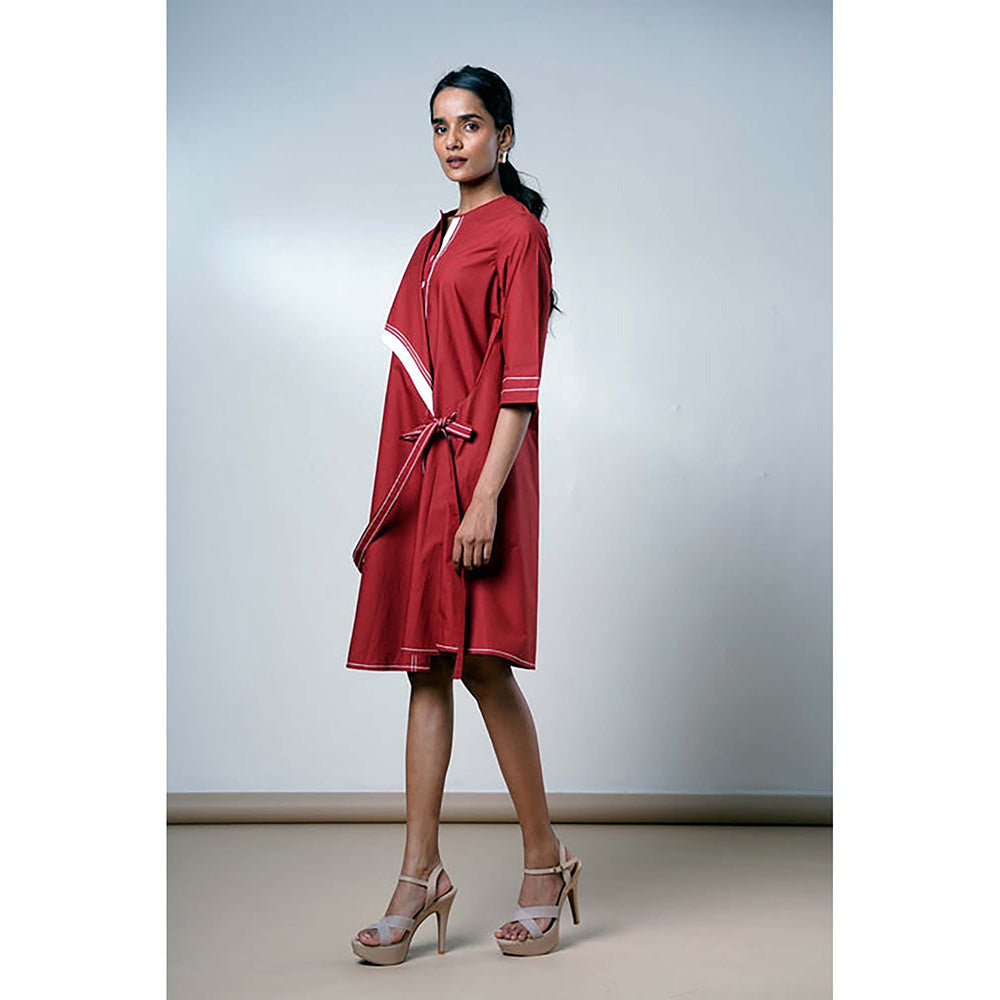 MADDER MUCH Red Cotton Round Neck Solid/Plain Dress