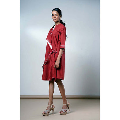 MADDER MUCH Red Cotton Round Neck Solid/Plain Dress