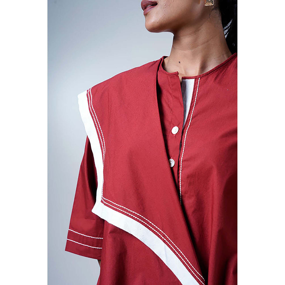 MADDER MUCH Red Cotton Round Neck Solid/Plain Dress