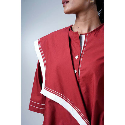 MADDER MUCH Red Cotton Round Neck Solid/Plain Dress