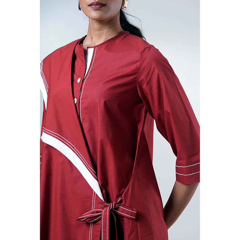 MADDER MUCH Red Cotton Round Neck Solid/Plain Dress