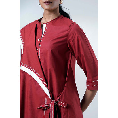 MADDER MUCH Red Cotton Round Neck Solid/Plain Dress