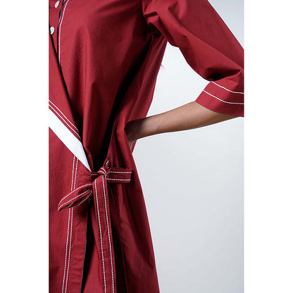 MADDER MUCH Red Cotton Round Neck Solid/Plain Dress