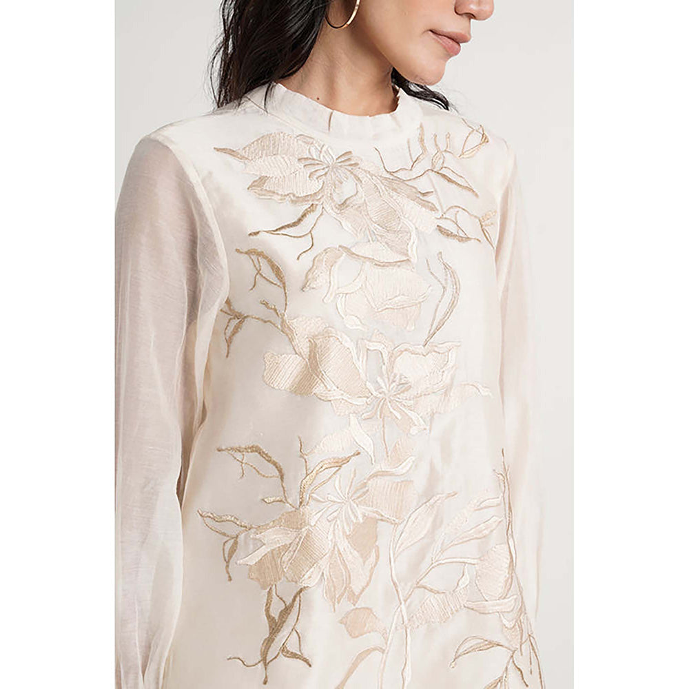 MADDER MUCH Chanderi White Crew Neck Solid/Plain Top With Pant Co-Ord's