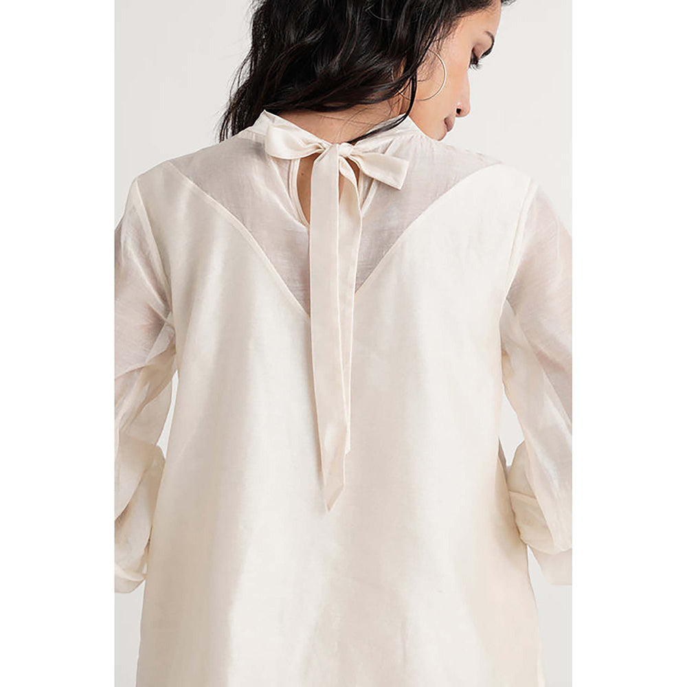 MADDER MUCH Chanderi White Crew Neck Solid/Plain Top With Pant Co-Ord's