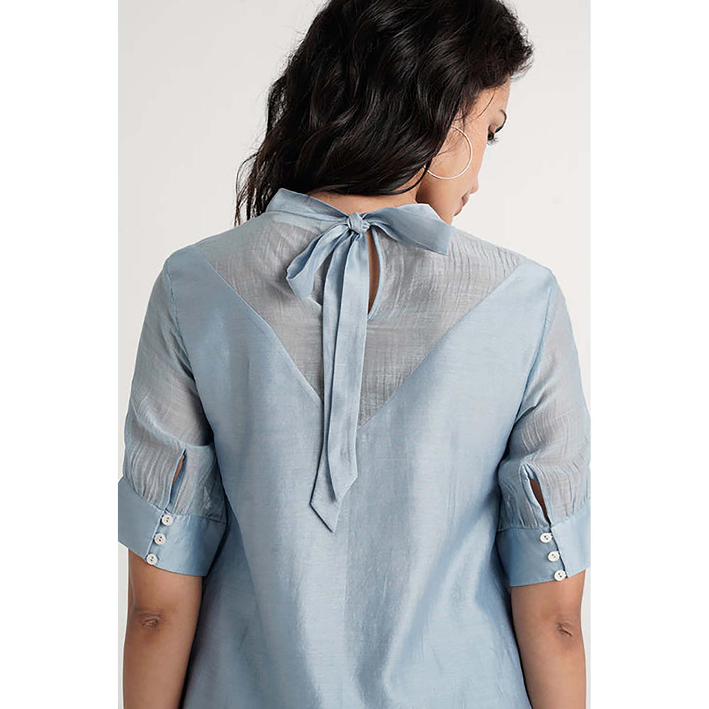 MADDER MUCH Blue Cotton Crew Neck Embroidered Top With Pant