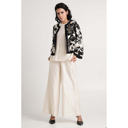 MADDER MUCH Multi-Color Cotton Round Neck Embroidered Top With Pant And Shrug