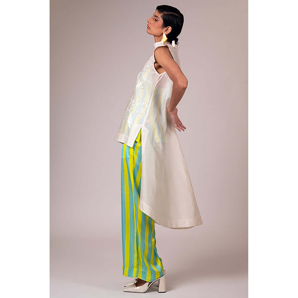 MADDER MUCH Multi-Color Rayon Crew Neck Embroidered Top With Pant