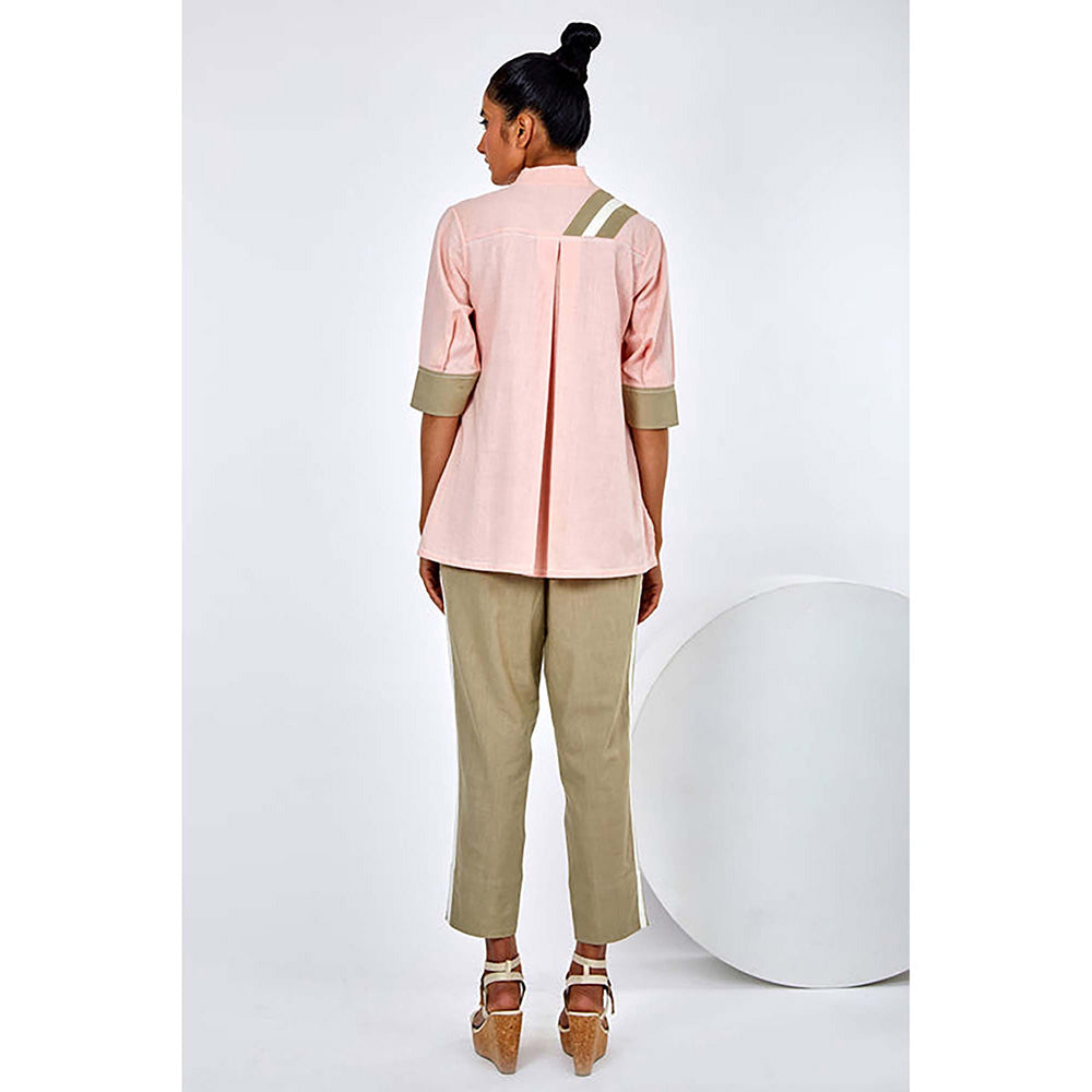 MADDER MUCH Cotton Pink Mandarin Neck Solid/Plain Top With Pant Co-Ord's