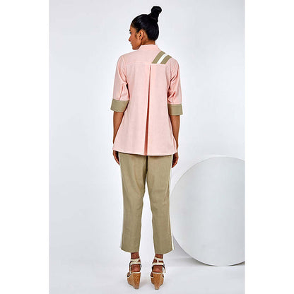 MADDER MUCH Cotton Pink Mandarin Neck Solid/Plain Top With Pant Co-Ord's