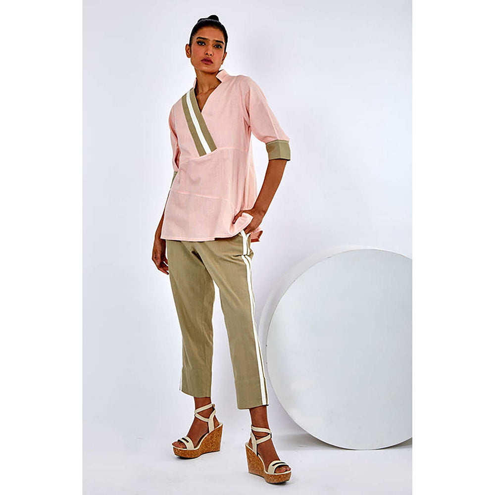 MADDER MUCH Cotton Pink Mandarin Neck Solid/Plain Top With Pant Co-Ord's