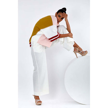 MADDER MUCH Multi-Color Cotton V-Neck Colorblock Top With Pant