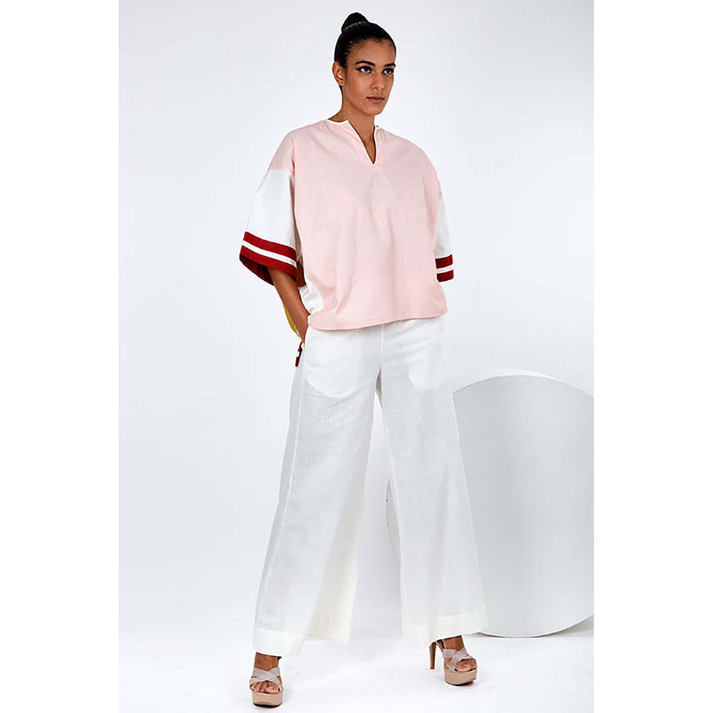 MADDER MUCH Multi-Color Cotton V-Neck Colorblock Top With Pant