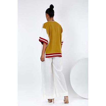 MADDER MUCH Multi-Color Cotton V-Neck Colorblock Top With Pant