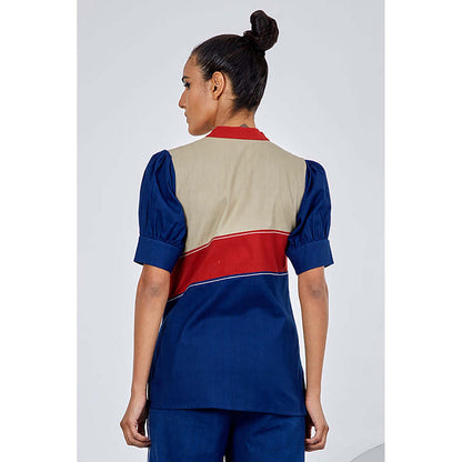 MADDER MUCH Navy Blue Cotton Crew Neck Solid/Plain Top With Pant