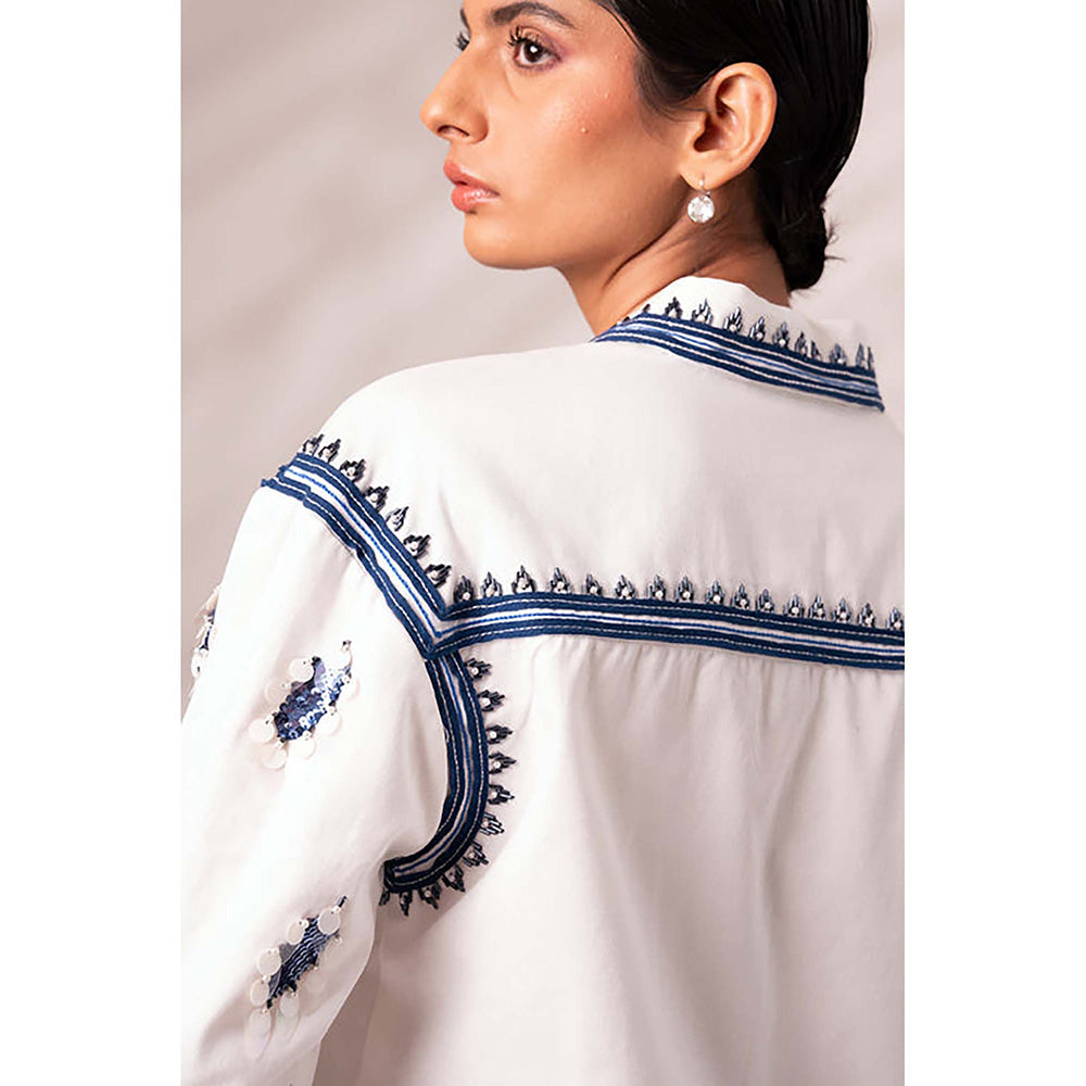 MADDER MUCH Multi-Color Cotton Collar Neck Embroidered Top With Pant