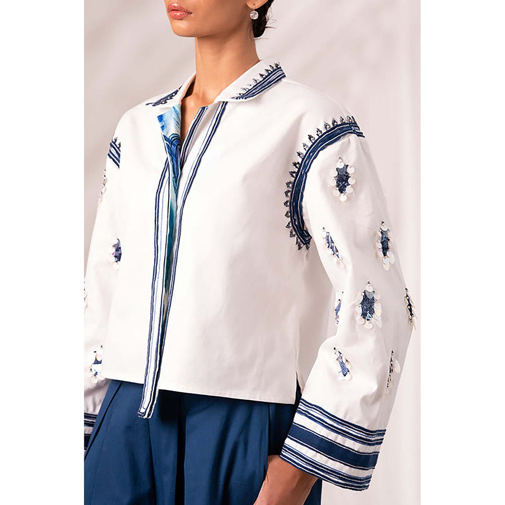 MADDER MUCH Multi-Color Cotton Collar Neck Embroidered Top With Pant