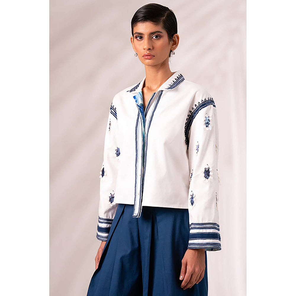 MADDER MUCH Multi-Color Cotton Collar Neck Embroidered Top With Pant