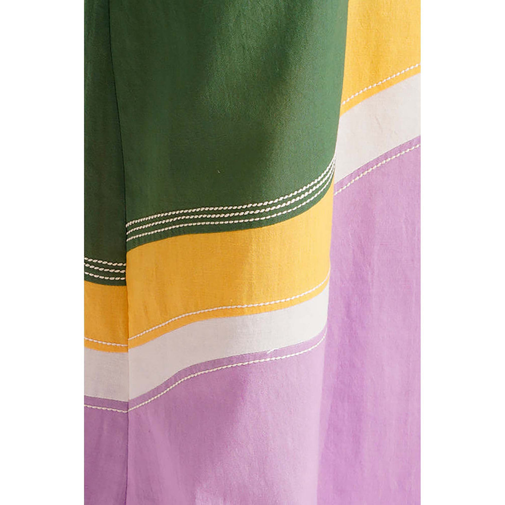 MADDER MUCH Cotton Green V-Neck Solid/Plain Top With Palazzo Co-Ord's