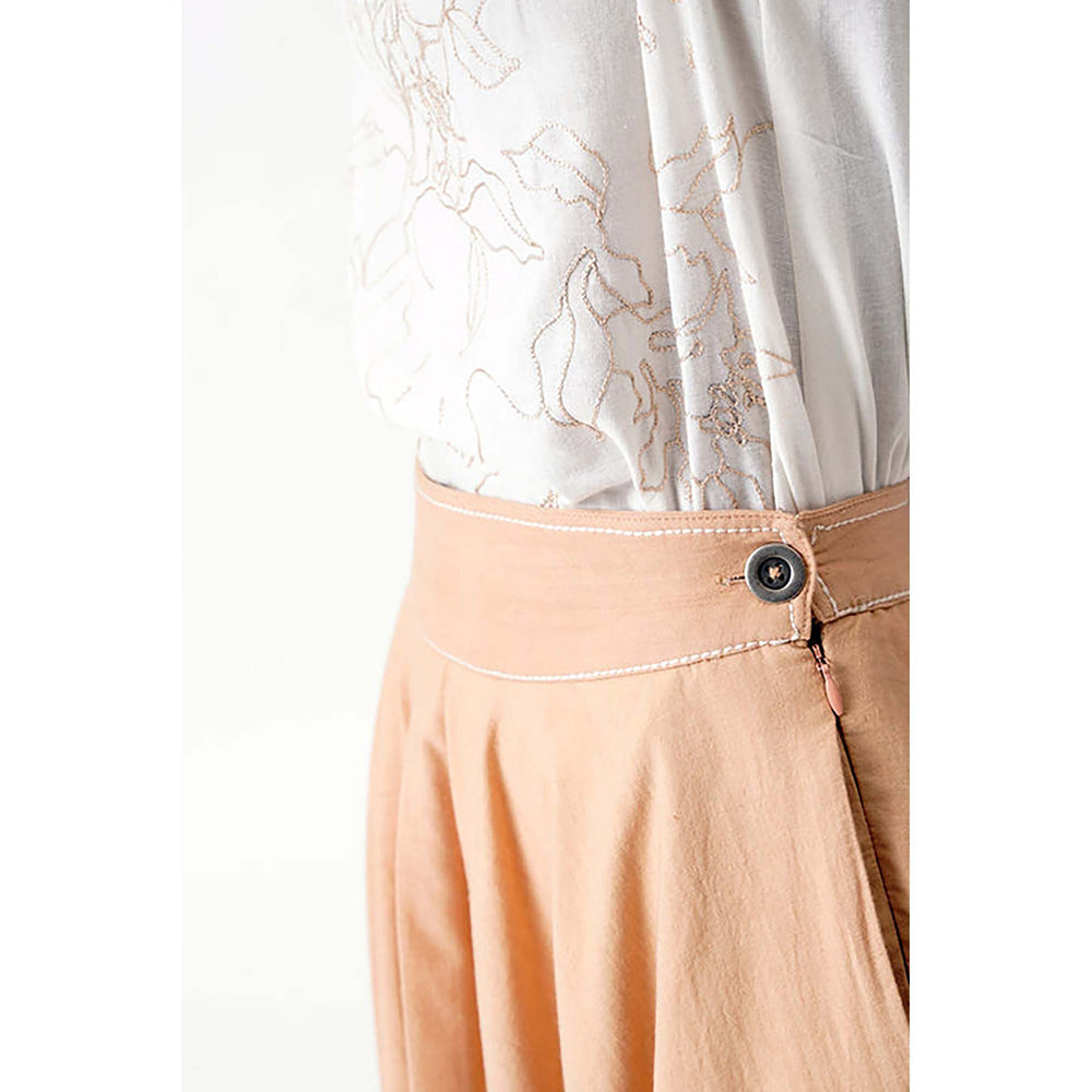 MADDER MUCH Cotton Beige Collar Neck Solid/Plain Top With Skirt