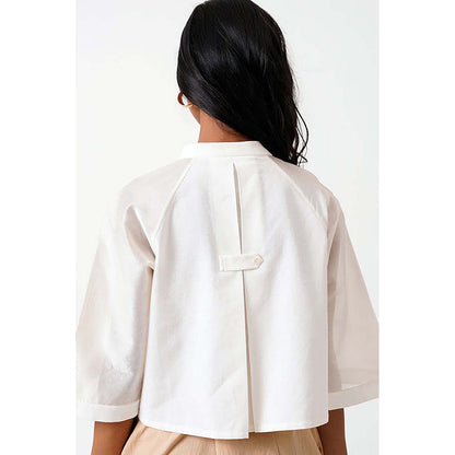 MADDER MUCH Cotton White Mandarin Neck Solid/Plain Shirt With Shorts Short Set