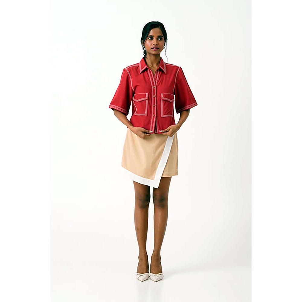 MADDER MUCH Multi-Color Cotton Collar Neck Solid/Plain Top With Skort