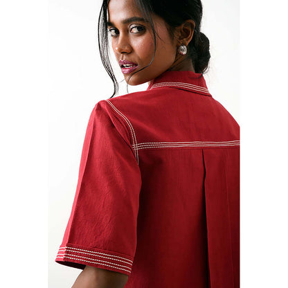 MADDER MUCH Multi-Color Cotton Collar Neck Solid/Plain Top With Skort