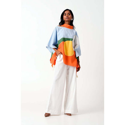 MADDER MUCH Cotton Multi-Color High Neck Colorblock Top With Pant Co-Ord's