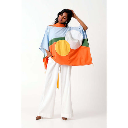 MADDER MUCH Cotton Multi-Color High Neck Colorblock Top With Pant Co-Ord's