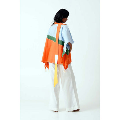 MADDER MUCH Cotton Multi-Color High Neck Colorblock Top With Pant Co-Ord's