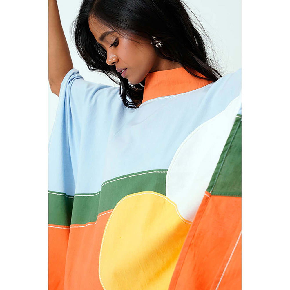 MADDER MUCH Cotton Multi-Color High Neck Colorblock Top With Pant Co-Ord's