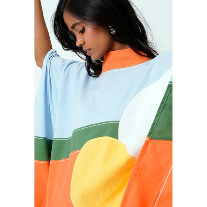 MADDER MUCH Cotton Multi-Color High Neck Colorblock Top With Pant Co-Ord's