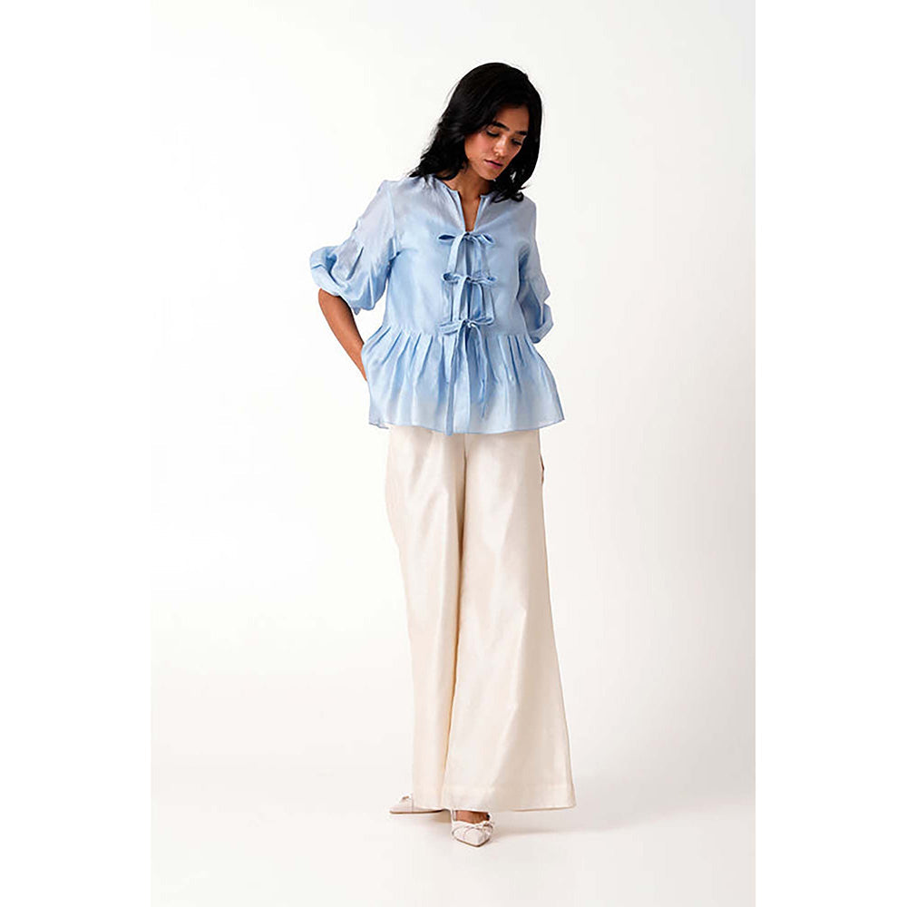 MADDER MUCH Ice Blue Toni Set - Multi Knot Peplum Top With Slip + Pants
