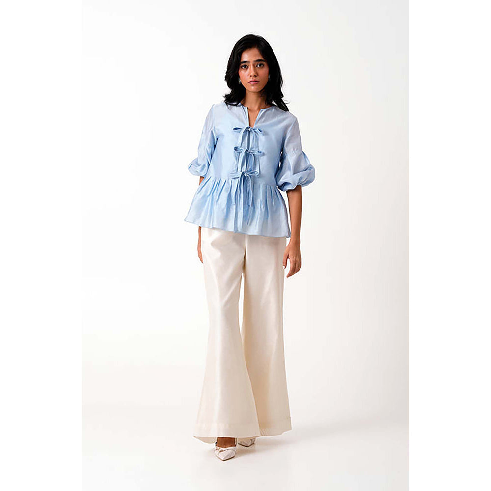 MADDER MUCH Ice Blue Toni Set - Multi Knot Peplum Top With Slip + Pants