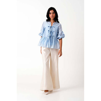 MADDER MUCH Ice Blue Toni Set - Multi Knot Peplum Top With Slip + Pants