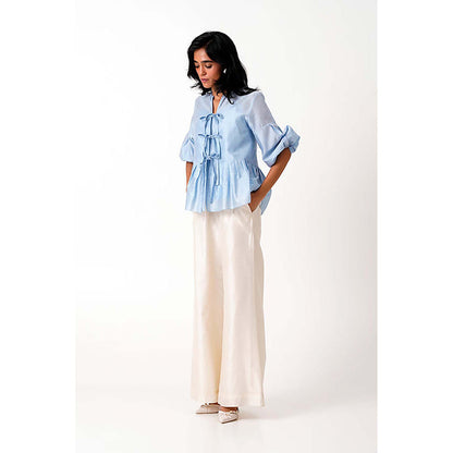 MADDER MUCH Ice Blue Toni Set - Multi Knot Peplum Top With Slip + Pants