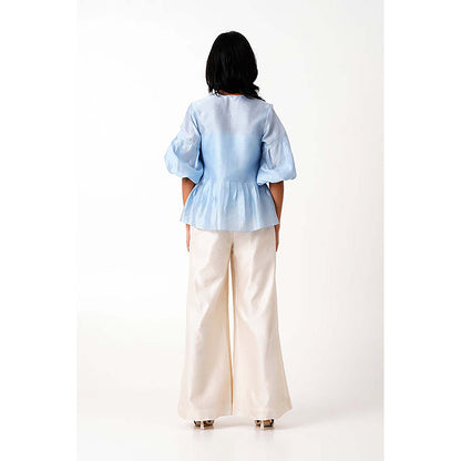 MADDER MUCH Ice Blue Toni Set - Multi Knot Peplum Top With Slip + Pants