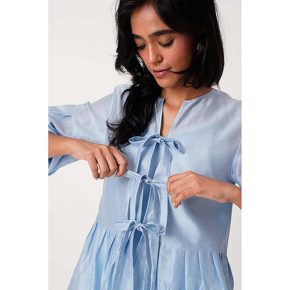 MADDER MUCH Ice Blue Toni Set - Multi Knot Peplum Top With Slip + Pants