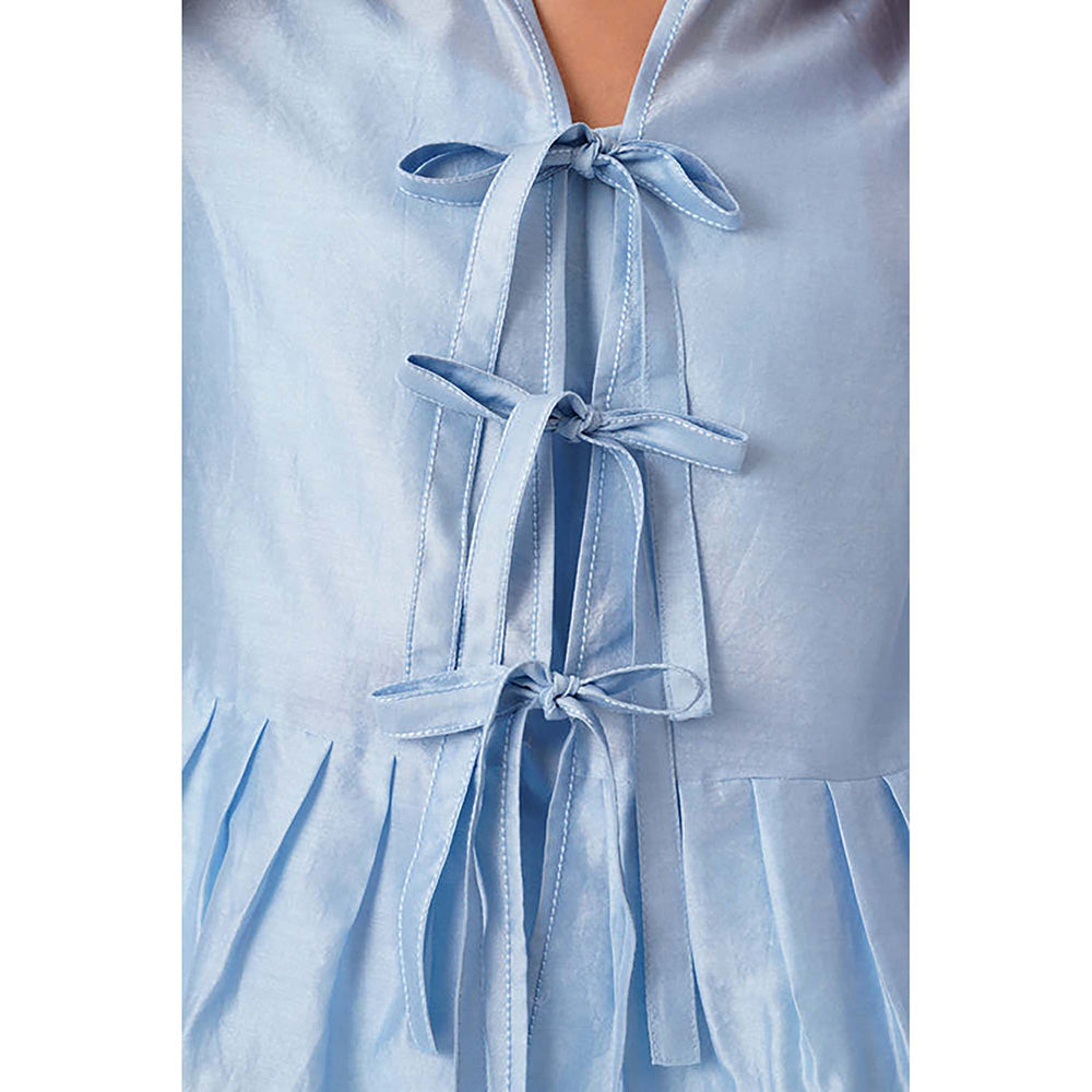 MADDER MUCH Ice Blue Toni Set - Multi Knot Peplum Top With Slip + Pants