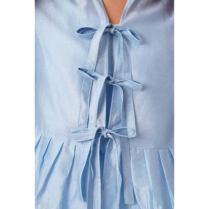 MADDER MUCH Ice Blue Toni Set - Multi Knot Peplum Top With Slip + Pants