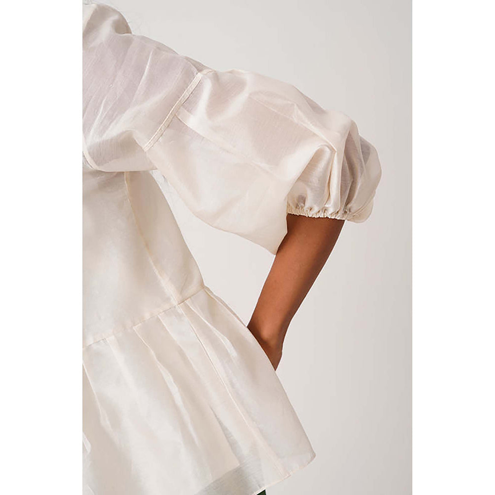 MADDER MUCH Ivory Toni Set - Multi Knot Peplum Top With Slip + Pine Green Pants