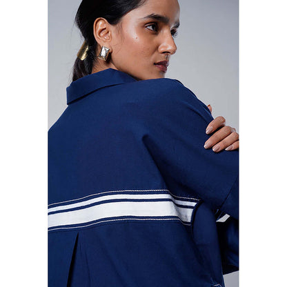 MADDER MUCH Indigo Cotton Collar Neck Colorblock Top With Pant