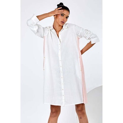 MADDER MUCH White Cotton Collar Neck Solid/Plain Knee Length Dress