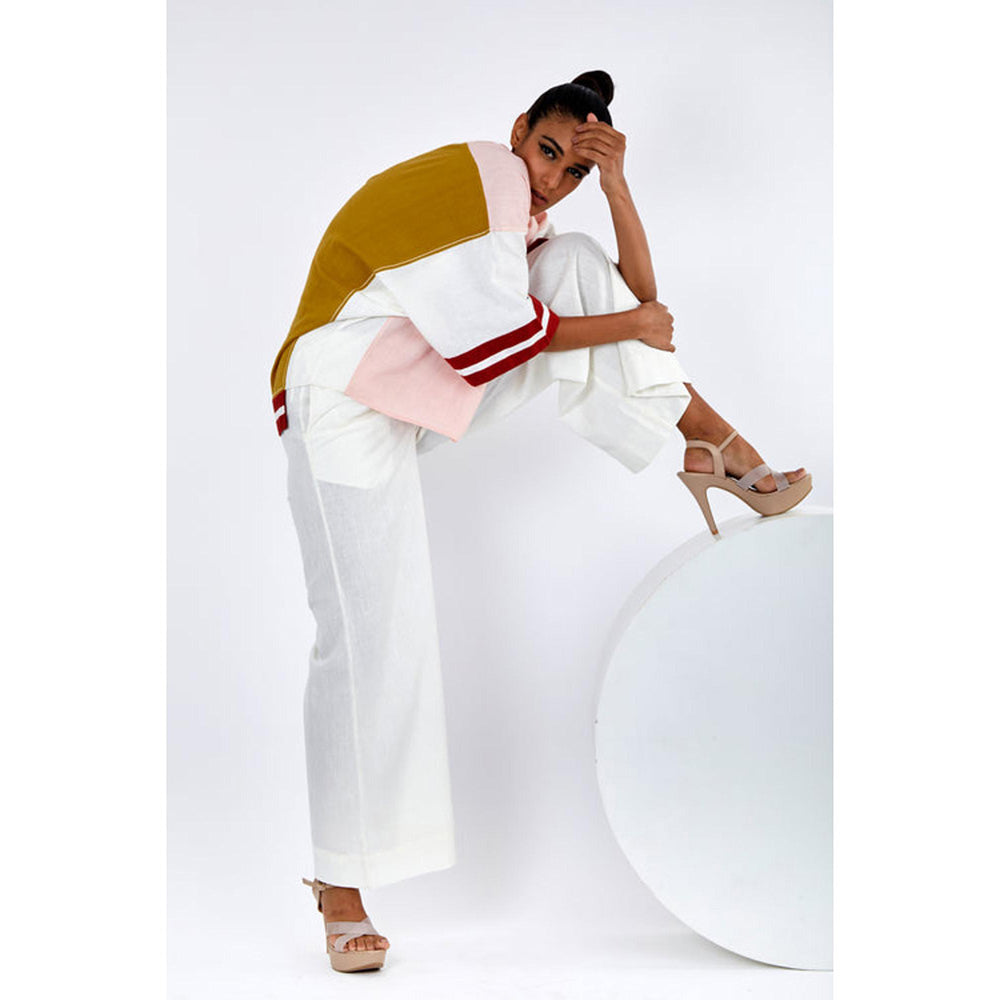 MADDER MUCH Multi-Color Cotton V-Neck Colorblock Top