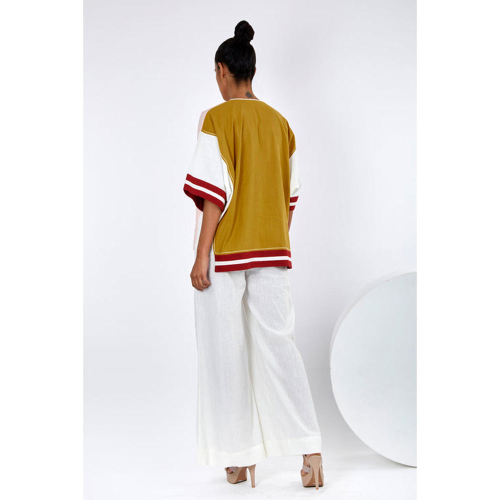 MADDER MUCH Multi-Color Cotton V-Neck Colorblock Top